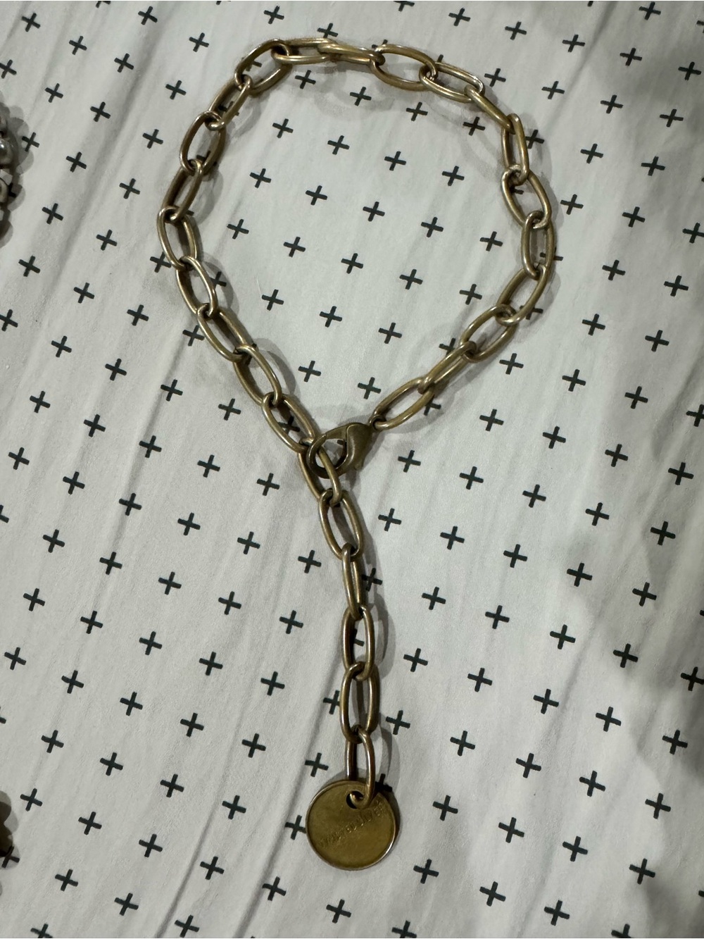 Timeless Gold-Tone Link Y-Necklace with Round Disc Pendant